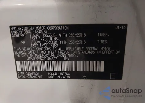 2016 Toyota Rav4 Se from USA, damaged, VIN JTMJFREVXGD184622